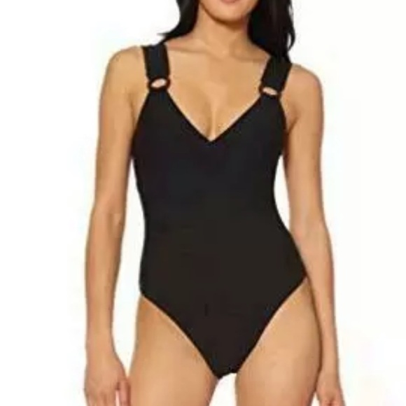 JESSICA Simpson Black Shimmering 1 Piece Swimsuit - Picture 1 of 16